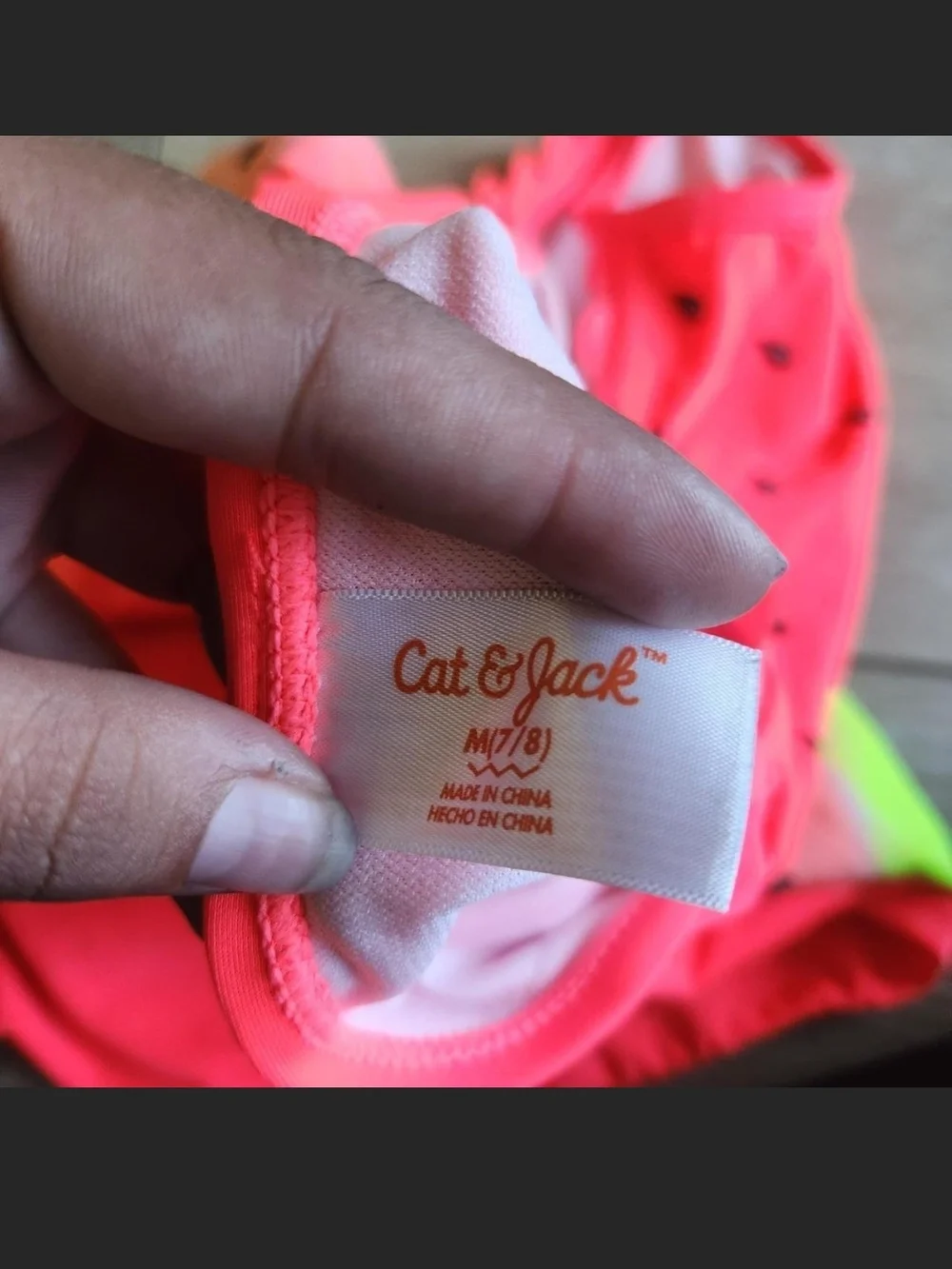 Cat & Jack Bright Pink and Neon Green Girls One-Piece Swim